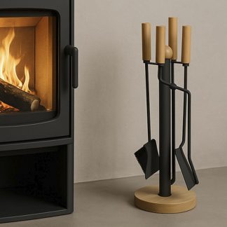 Kit atizador para estufa en hierro y madera con pinza